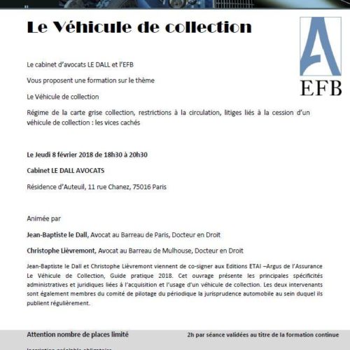 Véhicule de collection et droit 2018