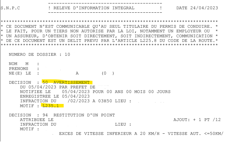 Recours Préfet pas de suspension de permis de conduire simple avertissement