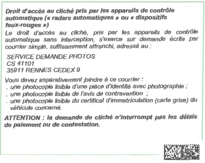 avis de contravention demande de photo radar