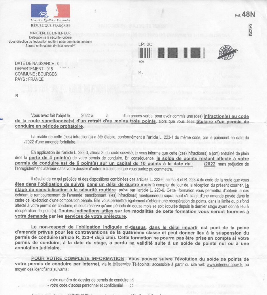 Avocat courrier 48N permis probatoire