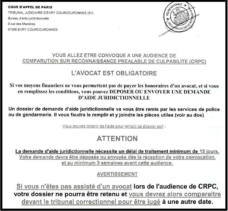 CRPC sans avocat impossible 